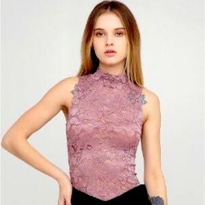 Zara Floral Lace Detail Old Rose Top